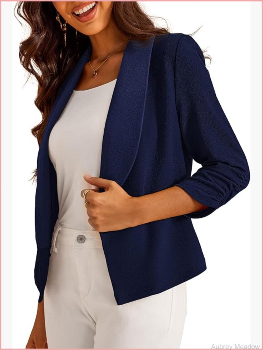 Women's 3/4 Sleeve Cropped Blazer Lightweight Open Front Cardigan Jacket